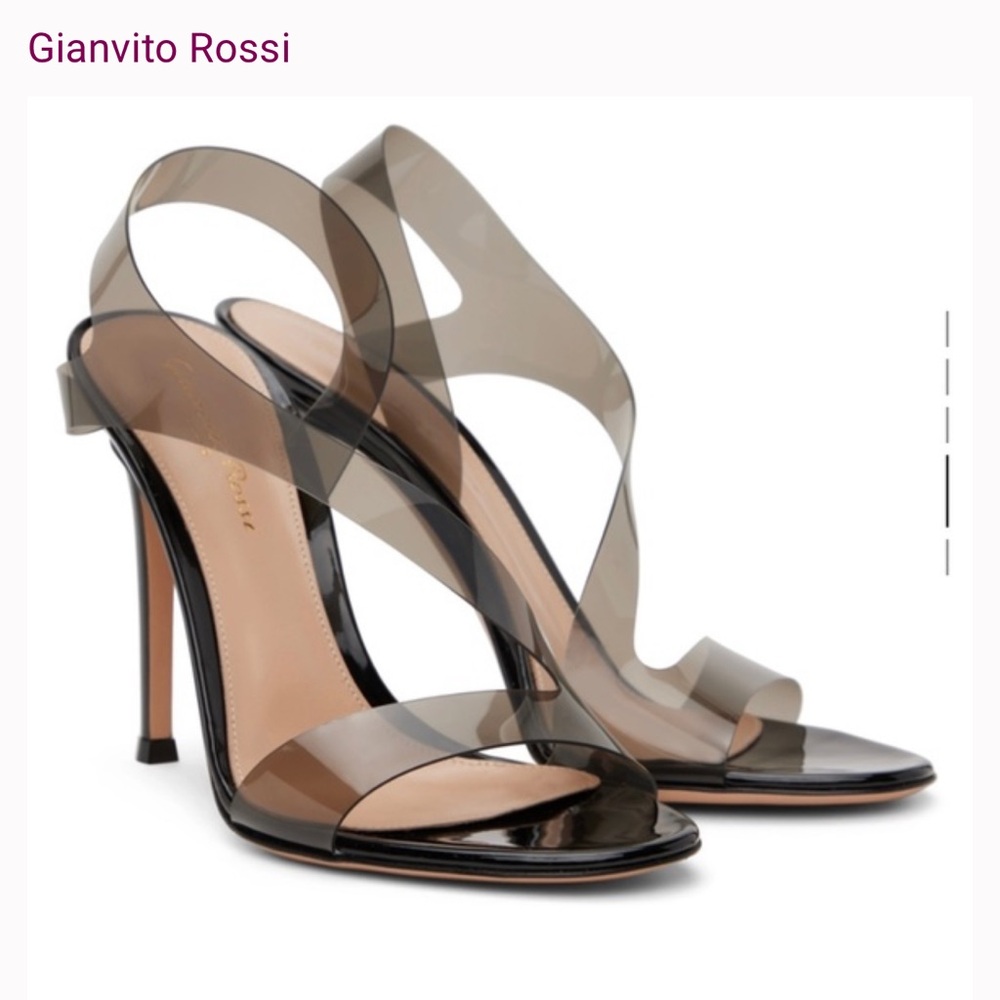 Gianvito Rossi Metropolis Glass Fume Black PVC Heels